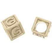 Perle lettre alphabet cube 5 mm avec gros trou - G - Argent 925 Doré à l'or fin x1