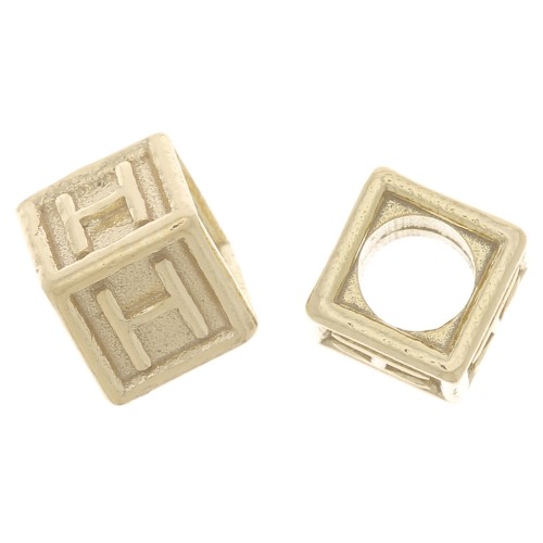 Perle lettre alphabet cube 5 mm avec gros trou - H - Argent 925 Doré à l'or fin x1