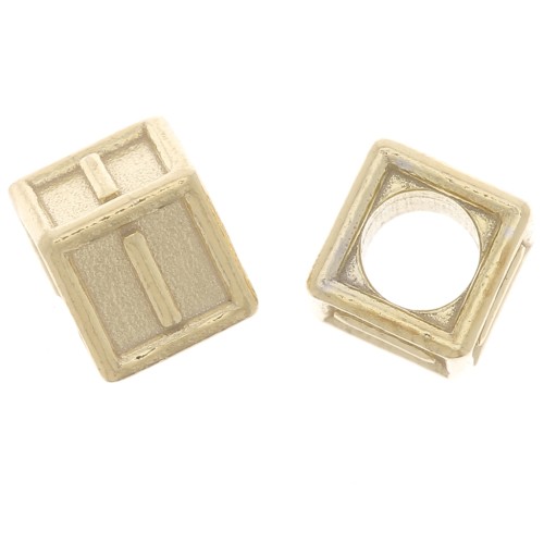 Perle lettre alphabet cube 5 mm avec gros trou - I - Argent 925 Doré à l'or fin x1