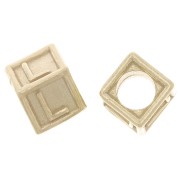 Perle lettre alphabet cube 5 mm avec gros trou - L - Argent 925 Doré à l'or fin x1