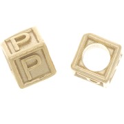 Perle lettre alphabet cube 5 mm avec gros trou - P - Argent 925 Doré à l'or fin x1