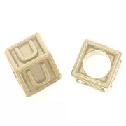 Perle lettre alphabet cube 5 mm avec gros trou - U - Argent 925 Doré à l'or fin x1