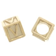 Perle lettre alphabet cube 5 mm avec gros trou - V - Argent 925 Doré à l'or fin x1