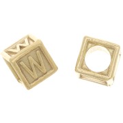 Perle lettre alphabet cube 5 mm avec gros trou - W - Argent 925 Doré à l'or fin x1