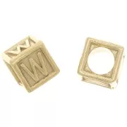Perle lettre alphabet cube 5 mm avec gros trou - W - Argent 925 Doré à l'or fin x1