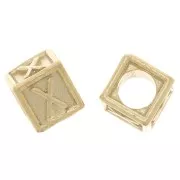 Perle lettre alphabet cube 5 mm avec gros trou - X - Argent 925 Doré à l'or fin x1
