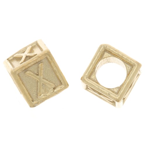 Perle lettre alphabet cube 5 mm avec gros trou - X - Argent 925 Doré à l'or fin x1