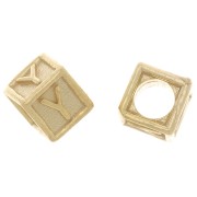 Perle lettre alphabet cube 5 mm avec gros trou - Y - Argent 925 Doré à l'or fin x1