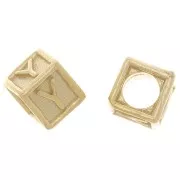 Perle lettre alphabet cube 5 mm avec gros trou - Y - Argent 925 Doré à l'or fin x1