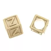 Perle lettre alphabet cube 5 mm avec gros trou - Z - Argent 925 Doré à l'or fin x1