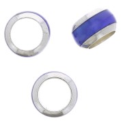 Perle rondelle 6x3.8mm gros trou avec liseré de couleur Argent 925 - Bleu foncé x1|raw }}