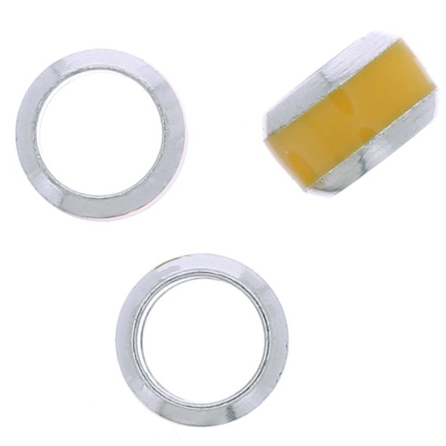 Perle rondelle 6x3.8 mm gros trou avec liseré de couleur - Argent 925 - Jaune x1