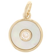 Pendentif rond nacre avec oxyde de zirconium 18.5x12 mm - Plaqué Or 3 microns x1|raw }}