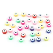 Assortiment perles rondes - oeil porte bonheur - pâte polymère 9mm Multicolore x50