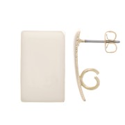 Clous d'oreilles rectangle résine époxy 13x20 mm en Acier doré - Ivoire x2