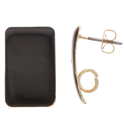 Clous d'oreilles rectangle 13x20 mm résine époxy - Acier Doré - Noir x2