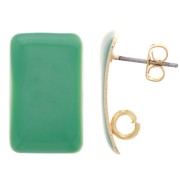 Clous d'oreilles rectangle résine époxy 13x20 mm en Acier doré - Vert x2