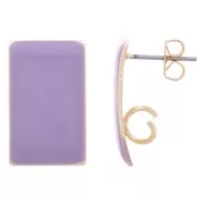 Clous d'oreilles rectangle 13x20 mm résine époxy - Acier Doré - Violet x2