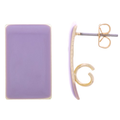Clous d'oreilles rectangle 13x20 mm résine époxy - Acier Doré - Violet x2