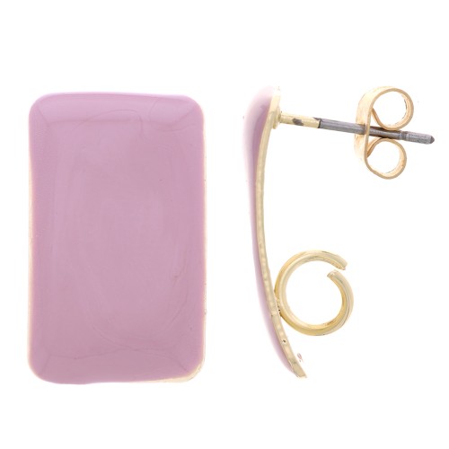 Clous d'oreilles rectangle 13x20 mm résine époxy - Acier Doré - Lilas x2