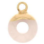 Breloque ronde forme donut 10 mm en verre - imitation Quartz rose - Doré x1