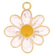 Pendentif fleur marguerite - résine époxy 20 mm - Doré à l'or fin - Blanc x1