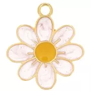 Pendentif fleur marguerite - résine époxy 20 mm - Doré à l'or fin - Blanc x1