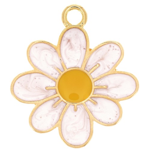 Pendentif fleur marguerite - résine époxy 20 mm - Doré à l'or fin - Blanc x1