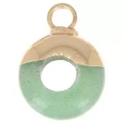 Breloque ronde forme donut 10 mm en verre - imitation Aventurine - Doré x1