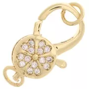 Fermoir mousqueton motif fleur avec Oxydes de Zirconium 10x16 mm - Doré x1