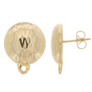 Clous d'oreilles demi-boule striée 14 mm avec anneau fermé - Doré à l'or fin x2
