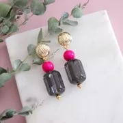 Clous d'oreilles demi-boule striée 14 mm avec anneau fermé - Doré à l'or fin x2