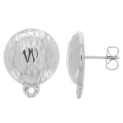 Clous d'oreilles demi-boule striée 15x18.5mm avec anneau fermé - Rhodié x2|raw }}