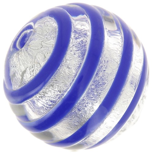 Ronde Murano 10 mm feuille d'argent striée Bleu x1