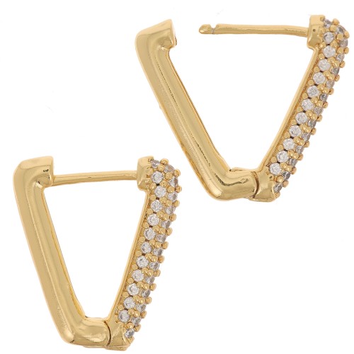 Dormeuses forme design avec oxydes de zirconium 18x16 mm - Doré - Crystal x2