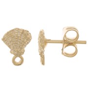 Clous d'oreilles coquillage - 8.5x6.5 mm - avec anneau fermé - Doré à l'or fin x2