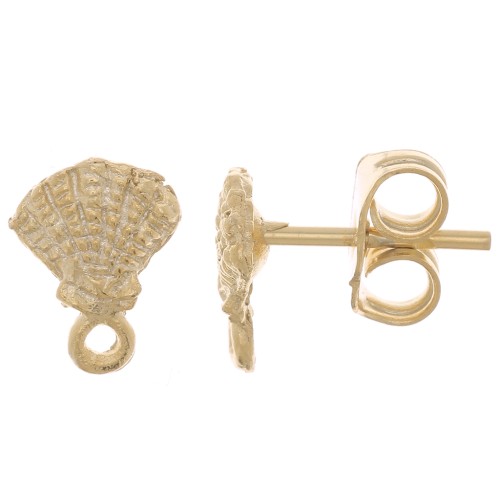 Clous d'oreilles coquillage - 8.5x6.5 mm - avec anneau fermé - Doré à l'or fin x2