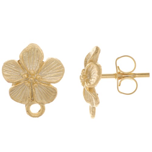 Clous d'oreilles fleur 12x10 mm - avec anneau fermé - Doré à l'or fin x2