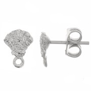 Clous d'oreilles coquillage - 8.5x6.5 mm - avec anneau fermé - Rhodié x2|raw }}