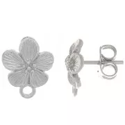 Clous d'oreilles fleur 12x10 mm - avec anneau fermé - Rhodié x2