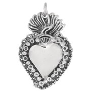 Pendentif coeur Ex-voto mexicain travaillé 23x14 mm - Argent 925 x1