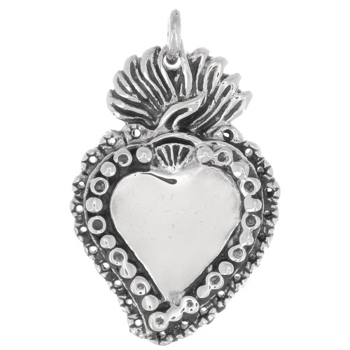 Pendentif coeur Ex-voto mexicain travaillé 23x14 mm - Argent 925 x1