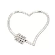 Fermoir coeur à visser avec Oxydes de Zirconium 21x26 mm - Rhodié - Crystal x1