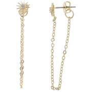 Boucles d'oreilles soleil et oxyde de zirconium 9x7mm et chaîne -Doré - Crystal x2