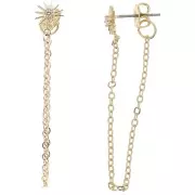 Boucles d'oreilles soleil et oxyde de zirconium 9x7mm et chaîne -Doré - Crystal x2