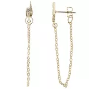 Boucles d'oreilles éclair oxydes de zirconium 13x4mm et chaîne - Doré - Crystal x2