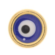 Poussoir rond 6 mm avec résine époxy motif oeil pour lacets 3 mm - Doré - Bleu x1