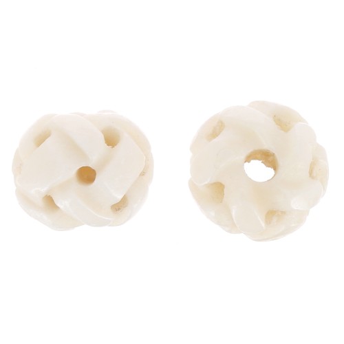 Perles rondes en os sculpté effet noeud 12 mm - Naturel x4