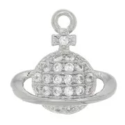 Breloque planète 11x12 mm avec oxydes de Zirconium  - Rhodié - Crystal x1