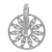 Pendentif rond fleur ajourée 14x11.5 mm avec oxydes de Zirconium  - Rhodié - Crystal x1|raw }}